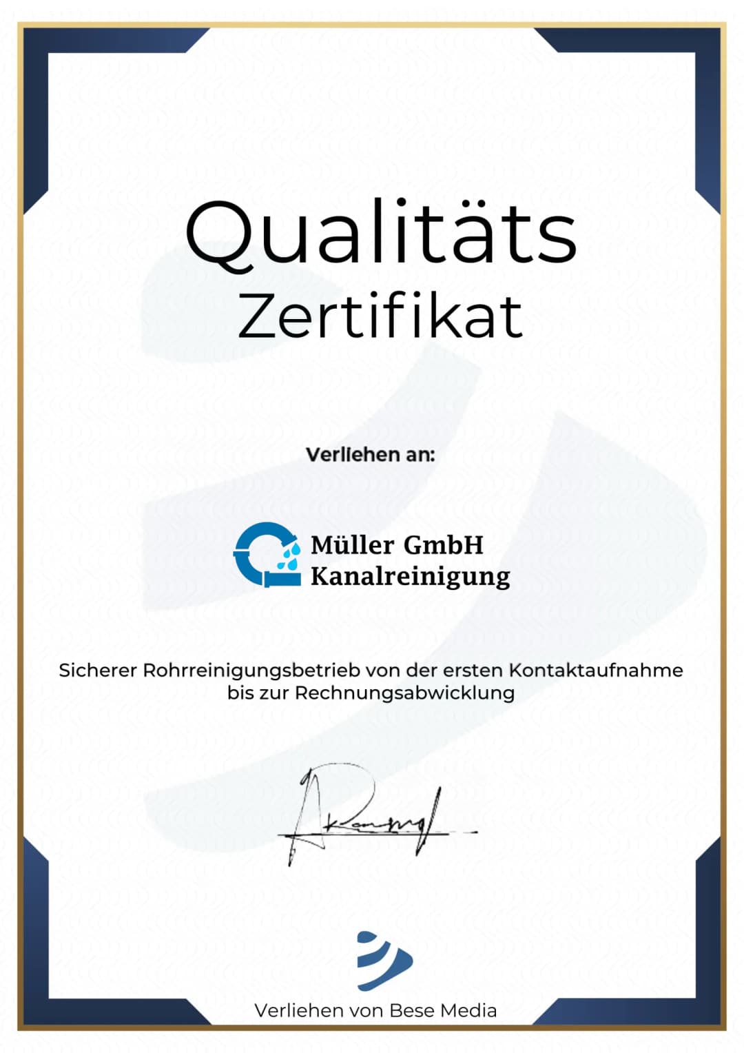 Qualitätszertifikat der Müller GmbH